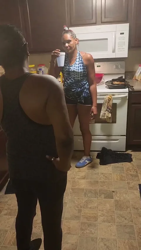 Chick gets a hard spanking in the kitchen for being lazy still 1