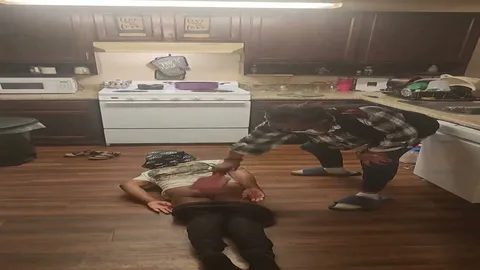 Chick gets paddled on the kitchen floor still 3