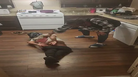 Chick gets paddled on the kitchen floor still 4