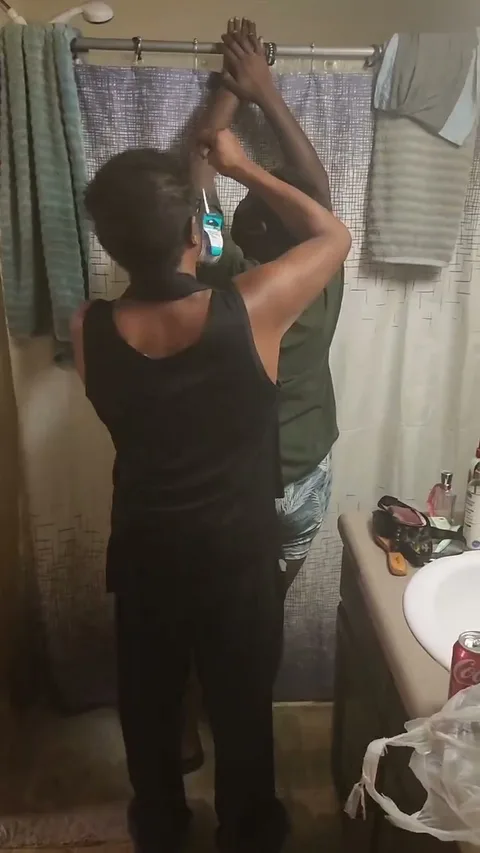 Chick gets spanked tied up in bathrooms still 2