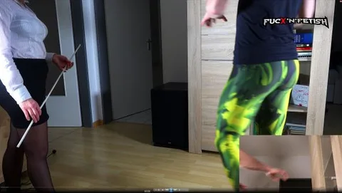 Feel The Cane, Boy! - Dualscreen - FEMDom still 1