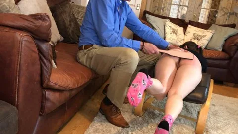 In Trouble with the Neighbour – Kinia gets a bare bottom hand and paddle spanking from an upset neighbour still 1