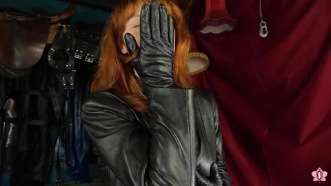 Leather Gimp Worships Mistress feet still 2