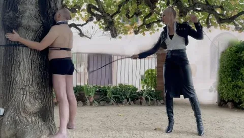 Sensual impact play - Whipping of a tied up slave by Mistress Nicole van Kuppeck